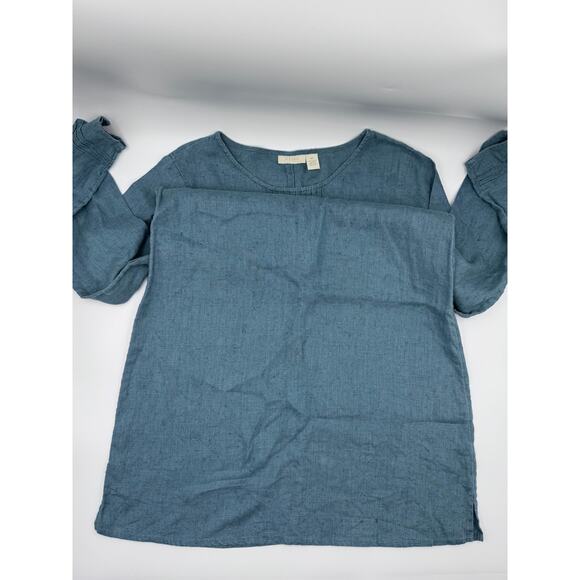 J. Jill Blue Linen Long Sleeve Dress Medium - Picture 4 of 4